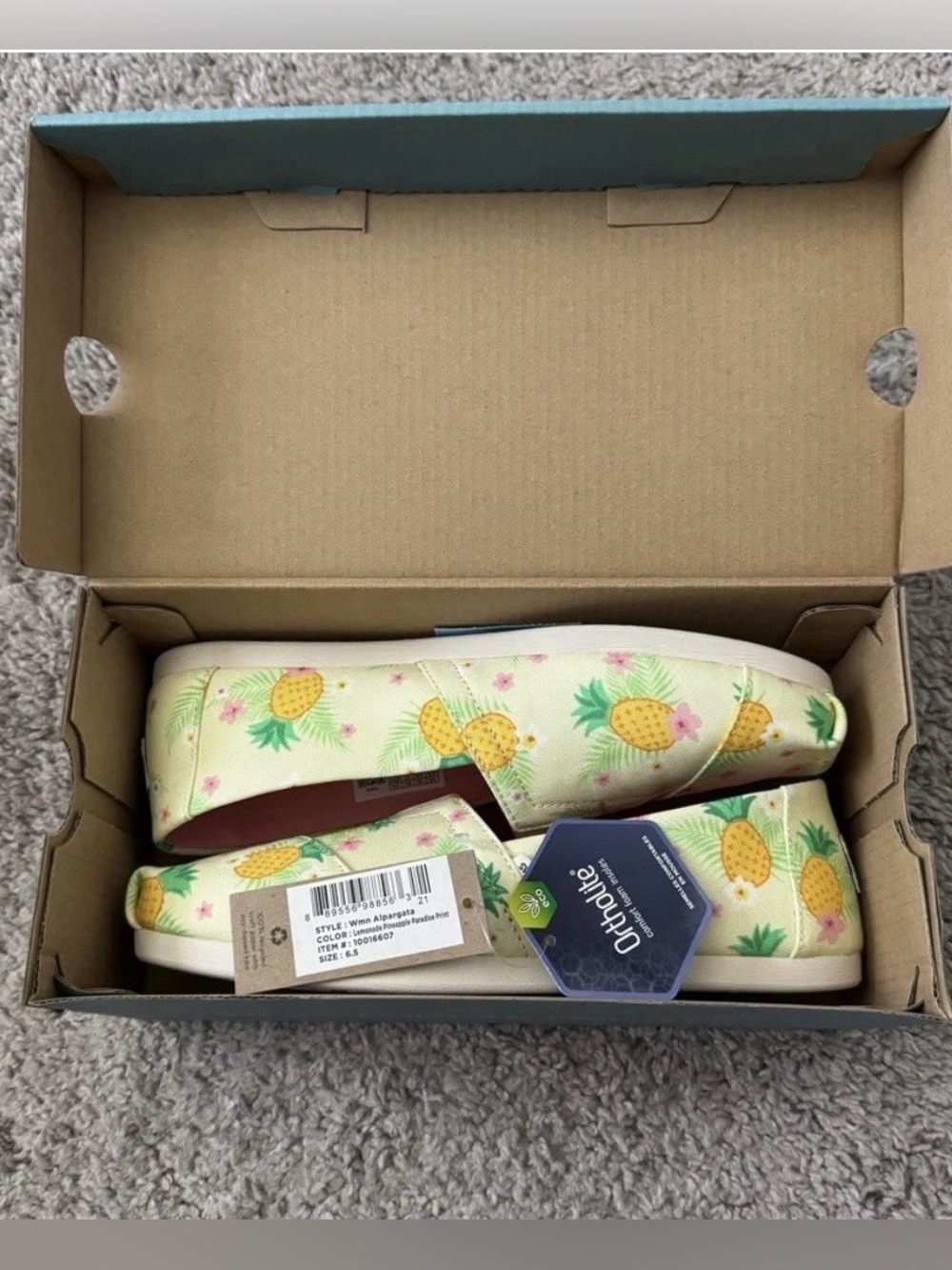 TOMS 💅 Pineapple Paradise Alpargata Canvas Slip On Shoes NWT - Picture 3 of 8
